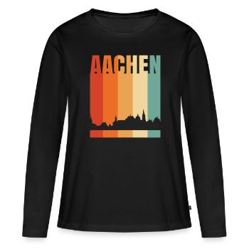 Aachen - Frauen Premium Bio Langarmshirt - Schwarz - Vorne - Julia (174cm)