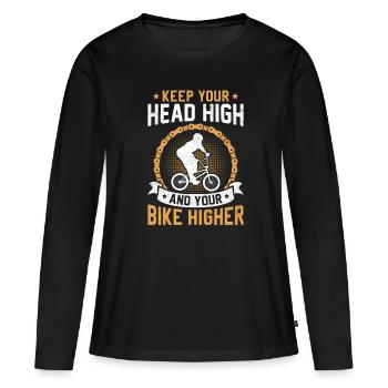 Gardez la tête haute et votre vélo plus haut - T-shirt manches longues Premium bio Femme - noir - Devant - Julia (174cm)