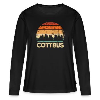Cottbus - Frauen Premium Bio Langarmshirt - Schwarz - Vorne - Julia (174cm)