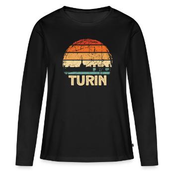 Turin - T-shirt manches longues Premium bio Femme - noir - Devant - Julia (174cm)