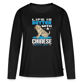 Chinese Shar Pei - Frauen Premium Bio Langarmshirt - Schwarz - Vorne - Julia (174cm)
