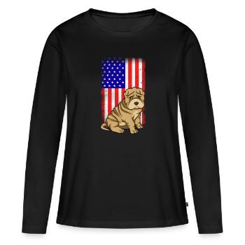 Chinese Shar Pei - Frauen Premium Bio Langarmshirt - Schwarz - Vorne - Julia (174cm)
