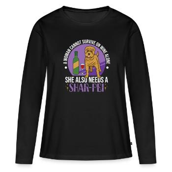 Chinese Shar Pei - Frauen Premium Bio Langarmshirt - Schwarz - Vorne - Julia (174cm)