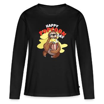 Happy Popcorn Day Sloth Popcorn - T-shirt manches longues Premium bio Femme - noir - Devant - Julia (174cm)