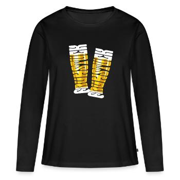 Frühstück - Bier trinken - Weizenbier - Spruch - Frauen Premium Bio Langarmshirt - Schwarz - Vorne - Julia (174cm)