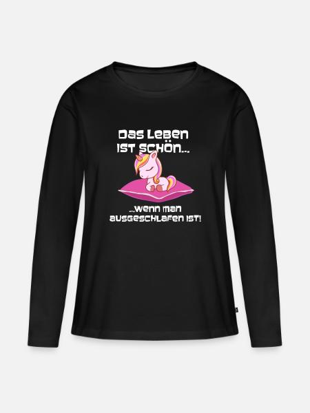 Das Leben ist schön, wenn du schläfst Einhorn - Frauen Premium Bio Langarmshirt - Schwarz
