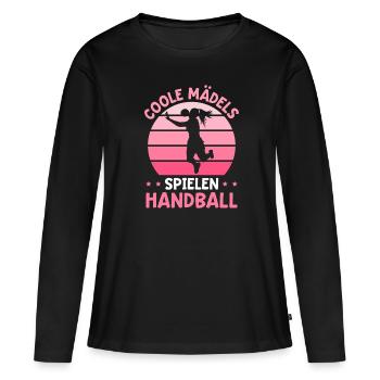 Coole Mädels spielen Handball - Frauen Premium Bio Langarmshirt - Schwarz - Vorne - Julia (174cm)