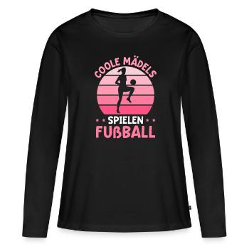 Fußball Sport FußballerCoole Mädels spielen Fußbal - Frauen Premium Bio Langarmshirt - Schwarz - Vorne - Julia (174cm)