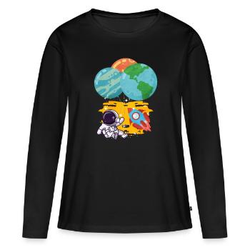 Ballon terrestre de l’astronaute Pluton Neptune - T-shirt manches longues Premium bio Femme - noir - Devant - Julia (174cm)