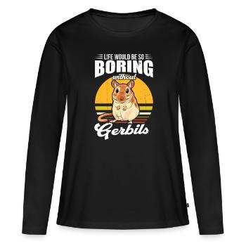 Gerbille - T-shirt manches longues Premium bio Femme - noir - Devant - Julia (174cm)
