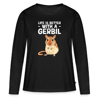 Gerbille - T-shirt manches longues Premium bio Femme - noir - Devant - Julia (174cm)