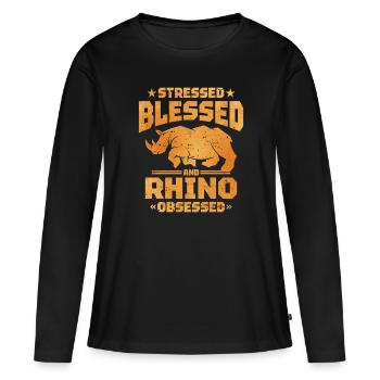 Nashorn - Frauen Premium Bio Langarmshirt - Schwarz - Vorne - Julia (174cm)