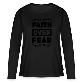 La foi biblique plutôt que la peur - T-shirt manches longues Premium bio Femme - noir - Devant - Julia (174cm)