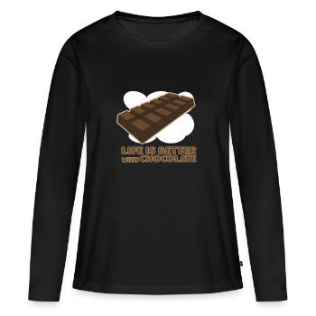 Schokolade - Frauen Premium Bio Langarmshirt - Schwarz - Vorne - Julia (174cm)
