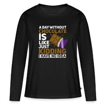 Schokolade - Frauen Premium Bio Langarmshirt - Schwarz - Vorne - Julia (174cm)