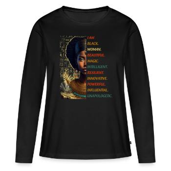 Schöne schwarze Frau Ägypten Stolze und starke Frau - Frauen Premium Bio Langarmshirt - Schwarz - Vorne - Julia (174cm)