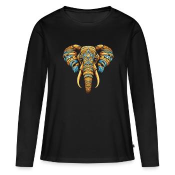 Elefant Portrait - Frauen Premium Bio Langarmshirt - Schwarz - Vorne - Julia (174cm)