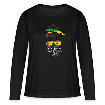 Sao Tome - Frauen Premium Bio Langarmshirt - Schwarz - Vorne - Julia (174cm)