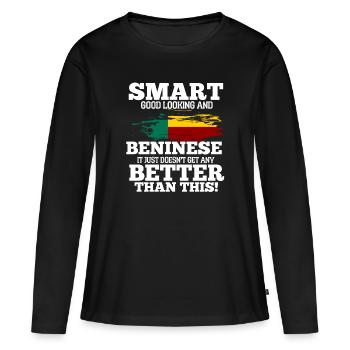 Bénin - T-shirt manches longues Premium bio Femme - noir - Devant - Julia (174cm)