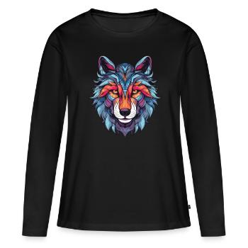 Wolf Portrait - Frauen Premium Bio Langarmshirt - Schwarz - Vorne - Julia (174cm)