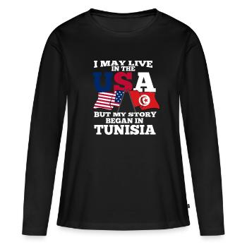 Tunisie - T-shirt manches longues Premium bio Femme - noir - Devant - Julia (174cm)
