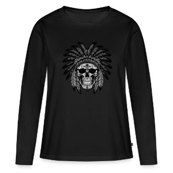 Apache Totenkopf Indianer Häuptling - Frauen Premium Bio Langarmshirt - Schwarz - Vorne - Julia (174cm)
