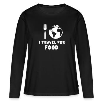 Je voyage pour Food Blogger - T-shirt manches longues Premium bio Femme - noir - Devant - Julia (174cm)