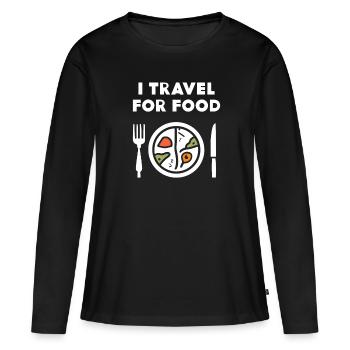 Je voyage pour Food Blogger - T-shirt manches longues Premium bio Femme - noir - Devant - Julia (174cm)