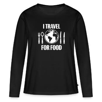 Je voyage pour Food Blogger - T-shirt manches longues Premium bio Femme - noir - Devant - Julia (174cm)