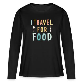 Je voyage pour Food Blogger - T-shirt manches longues Premium bio Femme - noir - Devant - Julia (174cm)