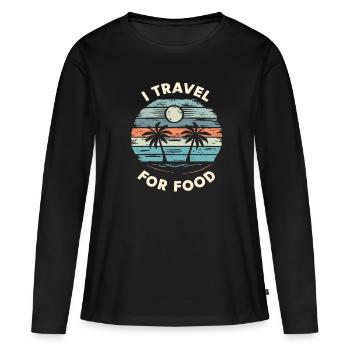 Je voyage pour Food Blogger - T-shirt manches longues Premium bio Femme - noir - Devant - Julia (174cm)