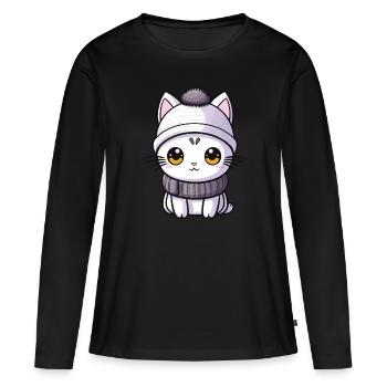 Cat Winter Comic - Women's Premium Organic Long Sleeve Shirt - black - Front - Julia (174cm)