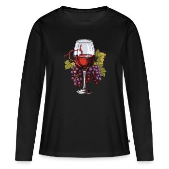 Verre à vin Raisins Vin - T-shirt manches longues Premium bio Femme - noir - Devant - Julia (174cm)