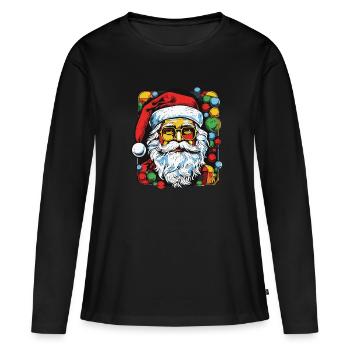 Père Noël coloré Père Noël Père Noël - T-shirt manches longues Premium bio Femme - noir - Devant - Julia (174cm)
