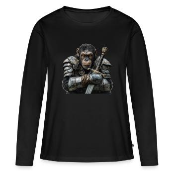 Chimpanzé Chevalier Moyen Âge - T-shirt manches longues Premium bio Femme - noir - Devant - Julia (174cm)
