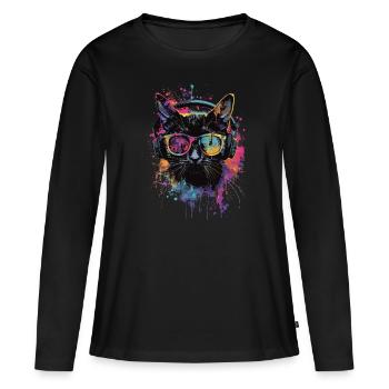 Chat noir - T-shirt manches longues Premium bio Femme - noir - Devant - Julia (174cm)