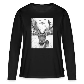 Renne selfie OVNI - T-shirt manches longues Premium bio Femme - noir - Devant - Julia (174cm)