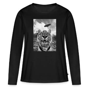 Tigre selfie OVNI - T-shirt manches longues Premium bio Femme - noir - Devant - Julia (174cm)