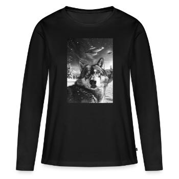 OVNI Selfie Loup - T-shirt manches longues Premium bio Femme - noir - Devant - Julia (174cm)