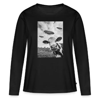 OVNI Selfie Vache - T-shirt manches longues Premium bio Femme - noir - Devant - Julia (174cm)