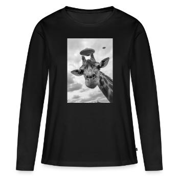 Girafe selfie OVNI - T-shirt manches longues Premium bio Femme - noir - Devant - Julia (174cm)