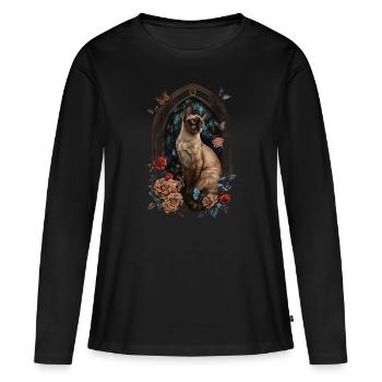 Chat birman - T-shirt manches longues Premium bio Femme - noir - Devant - Julia (174cm)