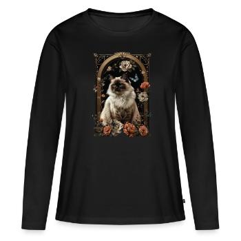 Chat birman - T-shirt manches longues Premium bio Femme - noir - Devant - Julia (174cm)