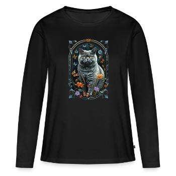 Britisch Kurzhaarkatze - Frauen Premium Bio Langarmshirt - Schwarz - Vorne - Julia (174cm)