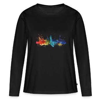 Moers - Frauen Premium Bio Langarmshirt - Schwarz - Vorne - Julia (174cm)