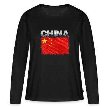 Chine - T-shirt manches longues Premium bio Femme - noir - Devant - Julia (174cm)