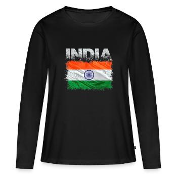 Inde - T-shirt manches longues Premium bio Femme - noir - Devant - Julia (174cm)