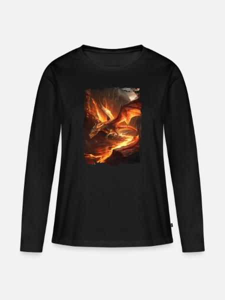 Drachen - Frauen Premium Bio Langarmshirt - Schwarz