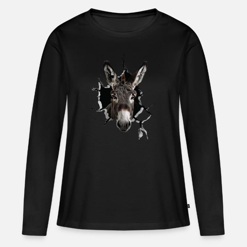 Esel - Frauen Premium Bio Langarmshirt - Schwarz