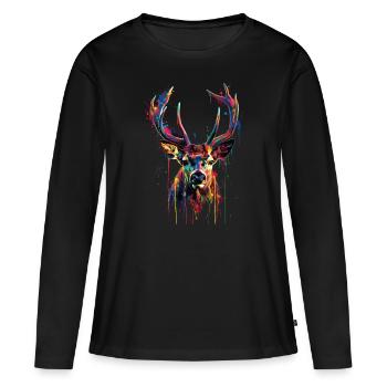 chevreuil - T-shirt manches longues Premium bio Femme - noir - Devant - Julia (174cm)